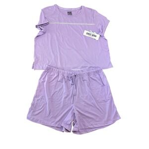 Muk Luks Dream Knit Lavender Lace Detail Pajama Set 1X Soft Comfortable